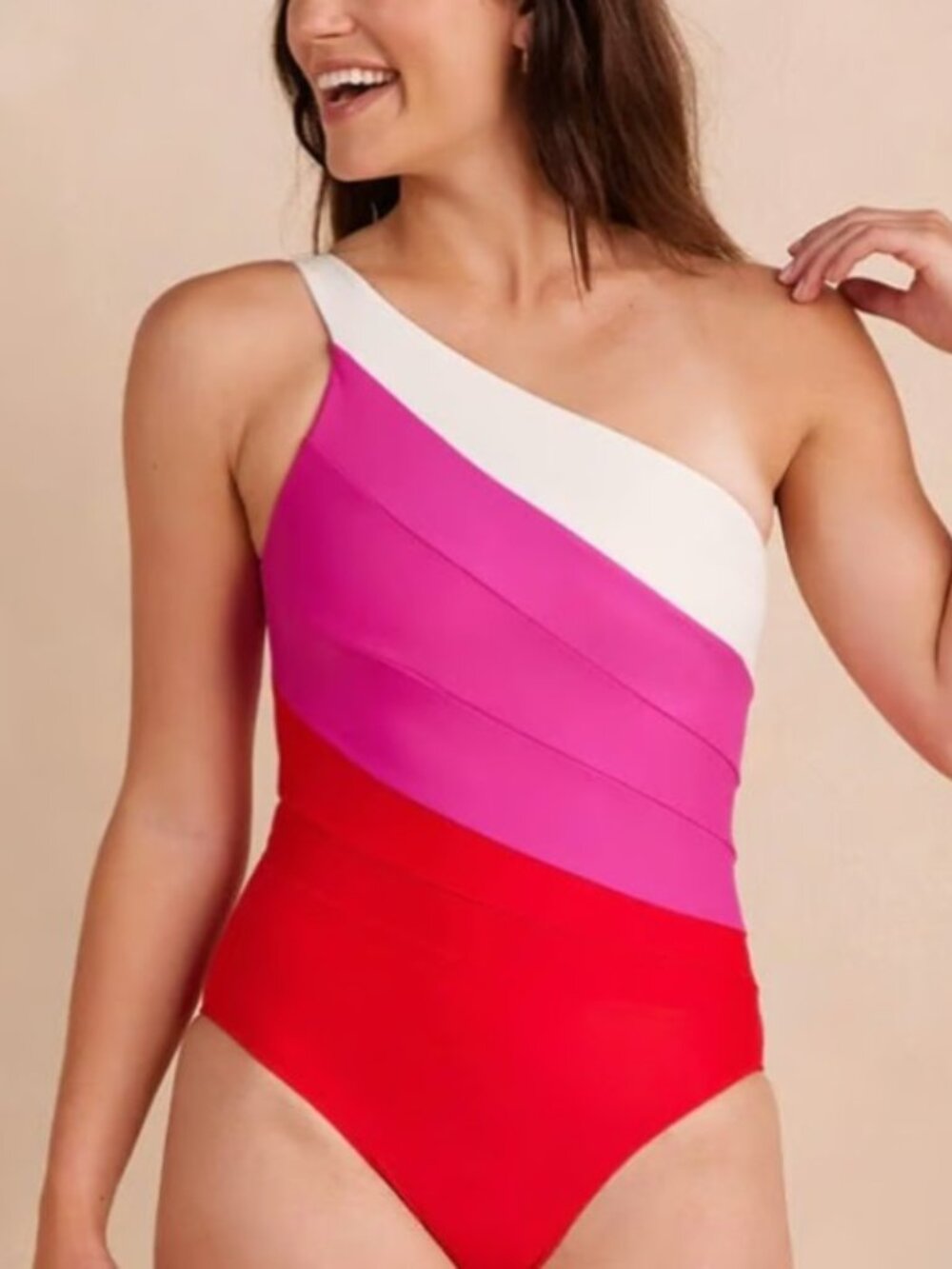 Summersalt Brand Women's size 16 Pink & Red Sidestroke One Shoulder Swimsuit